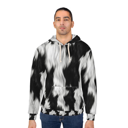 Cowhide on Hair Leather - Black and White - Designer Style - Unisex Pullover Hoodie (AOP)