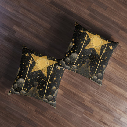 The Star Tarot Card - Symbol of Faith and Optimism - Tufted Floor Pillow, Square