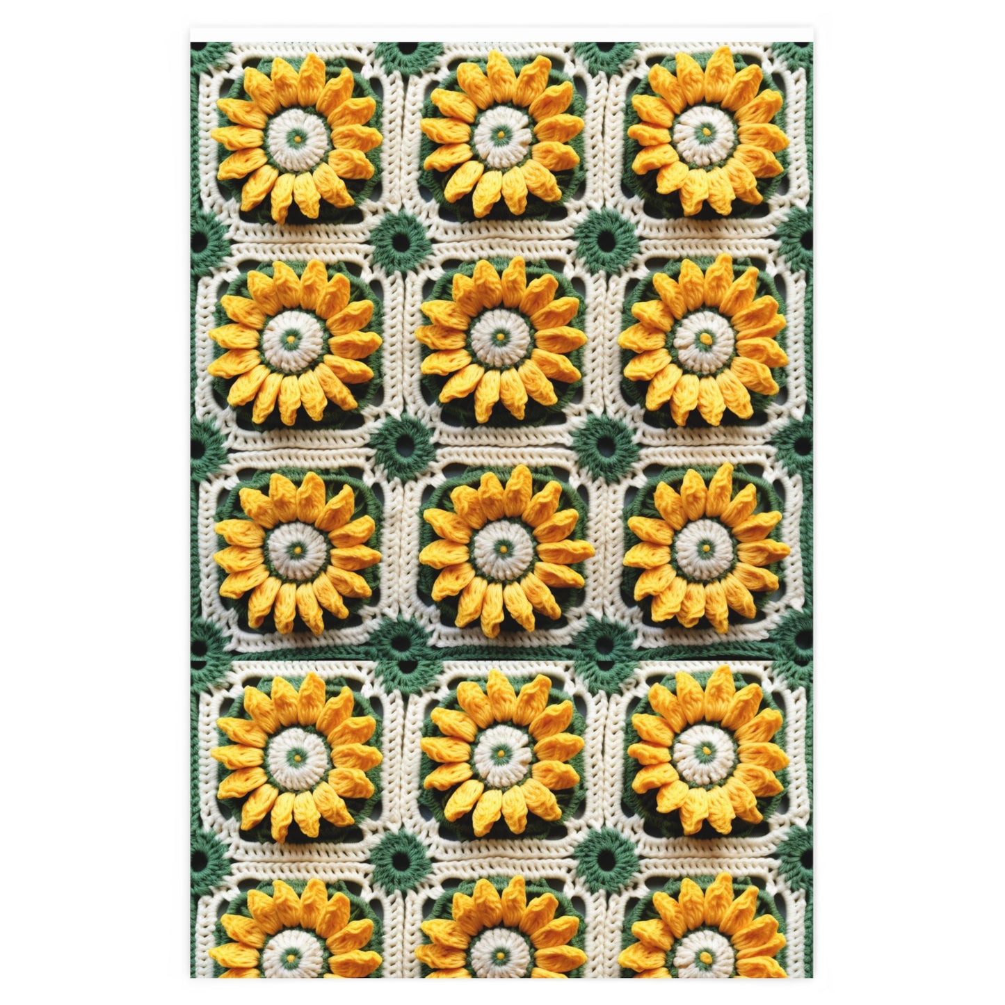 Sunflower Crochet Elegance, Granny Square Design, Radiant Floral Motif. Bring the Warmth of Sunflowers to Your Space - Wrapping Paper