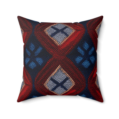 Moquette Majesty: Maravillas de lana rojas y azules - Almohada cuadrada de poliéster hilado