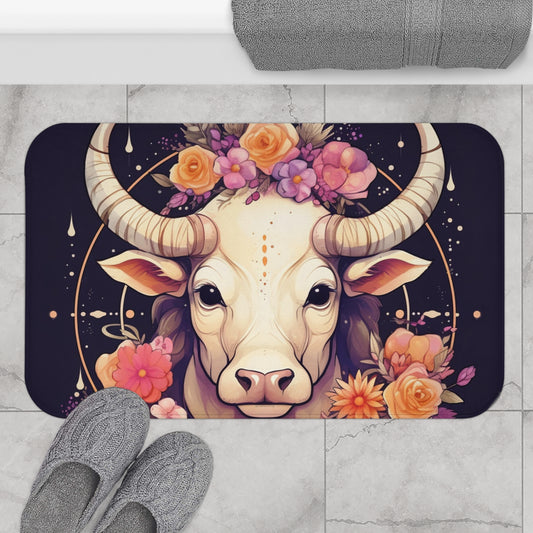 Taurus Zodiac Bull Flower Accents - Astrology Sign - Bath Mat