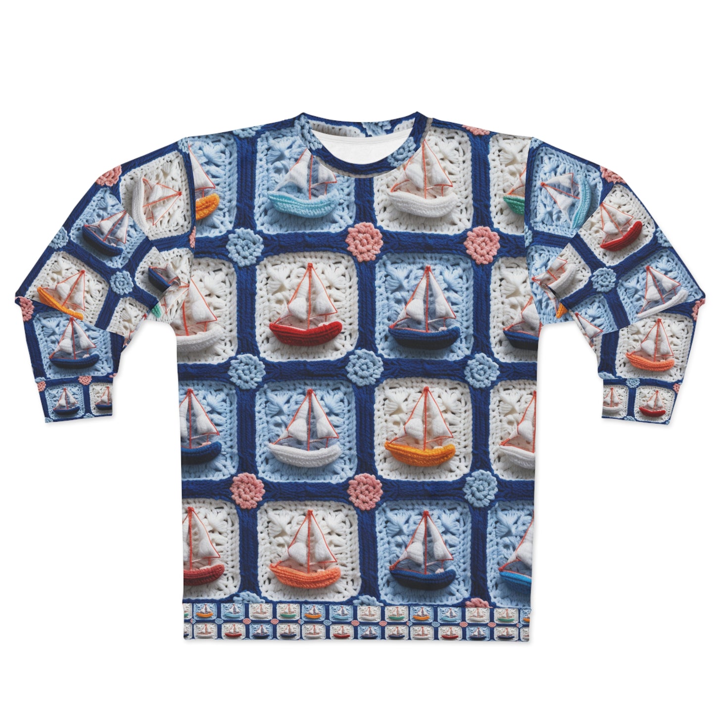 Crochet Boat Ship Sea Vessel Ocean Beach Travel Yacht Design - Sudadera unisex (AOP)