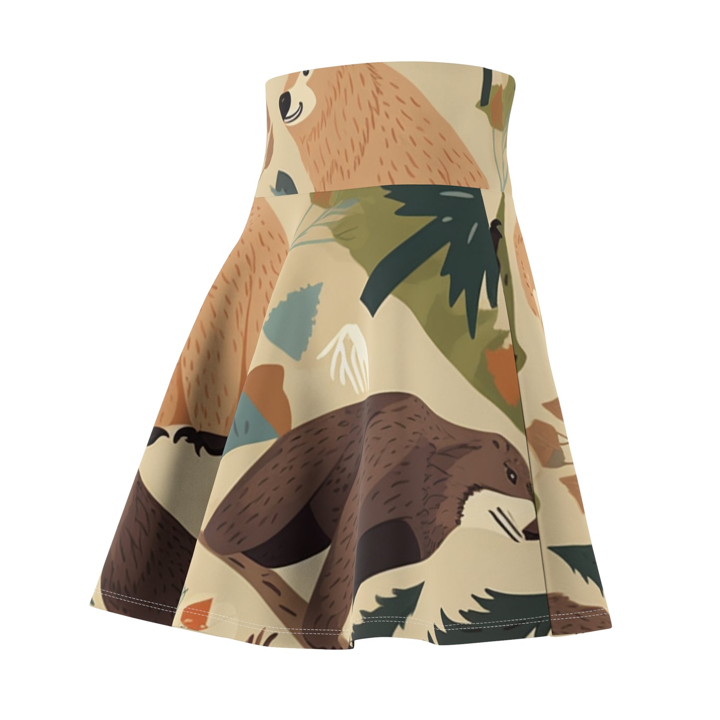 U.S. Wilderness Inspired: Grizzly Bears, Animals Pattern Women's Skater Skirt (AOP)