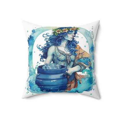 Artistic Aquarius Zodiac - Watercolor Water-Bearer Depiction - Spun Polyester Square Pillow