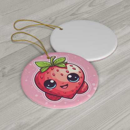 Kawaii Strawberry Adventure - Anime Classic Traditional Japanese Fruit - Otaku Artwork - Ceramic Ornament, 4 Shapes