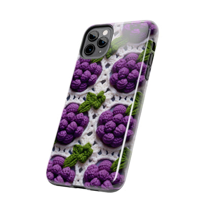 Crochet Grapes Pattern - Granny Square Design - Fresh Fruit Pick - Orchard Purple Snack Food - Tough Phone Cases