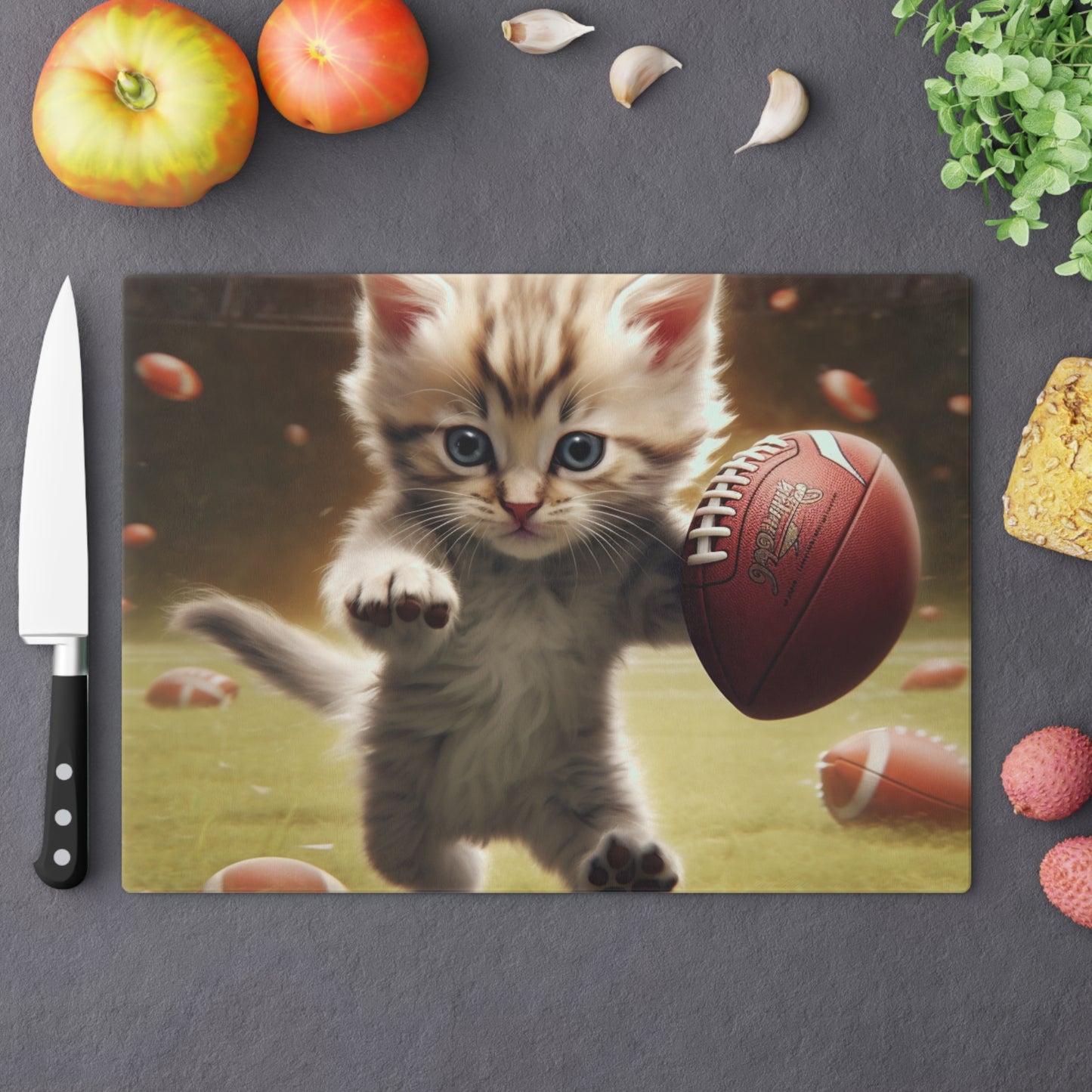 Football Kitty Fantasy: Feline Cat American Sport Quarterback - Cutting Board