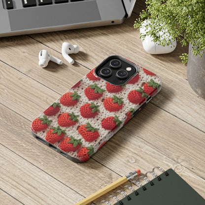 Strawberry Traditional Japanese, Crochet Craft, Fruit Design, Red Berry Pattern - Tough Phone Cases