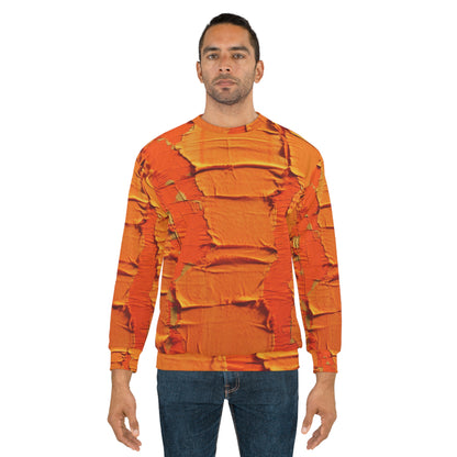 Fiery Citrus Orange: Edgy Distressed, Denim-Inspired Fabric - Unisex Sweatshirt (AOP)