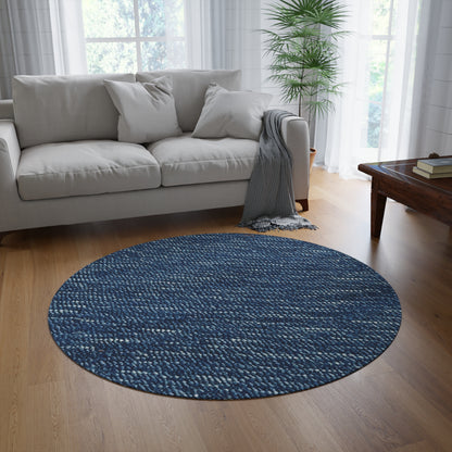 Denim-Inspired Design - Distinct Textured Fabric Pattern - Round Rug