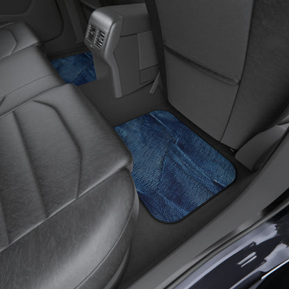 Dark Blue: Distressed Denim-Inspired Fabric Design - Car Mats (Set of 4)