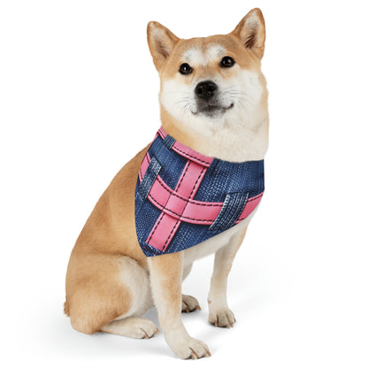 Candy-Striped Crossover: Pink Denim Ribbons Dancing on Blue Stage - Dog & Pet Bandana Collar