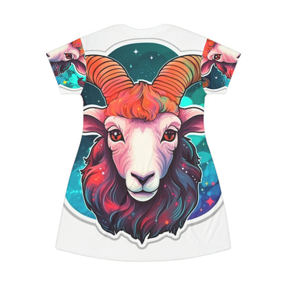 Aries Zodiac Sign - Vivid & Bright Color Cosmic Astrology Symbol - T-Shirt Dress (AOP)