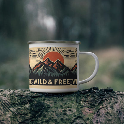 Wild and Free - Trendy Hiking and Camping - Enamel Camping Mug