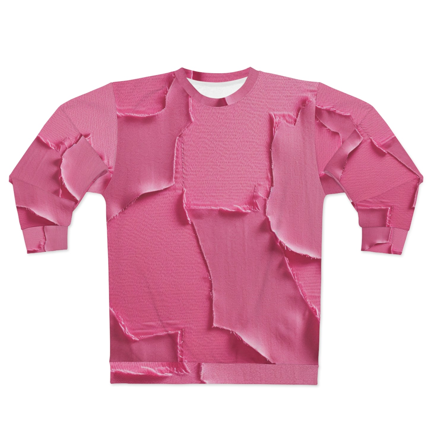 Distressed Neon Pink: Edgy, Ripped Denim-Inspired Doll Fabric - Unisex Sweatshirt (AOP)