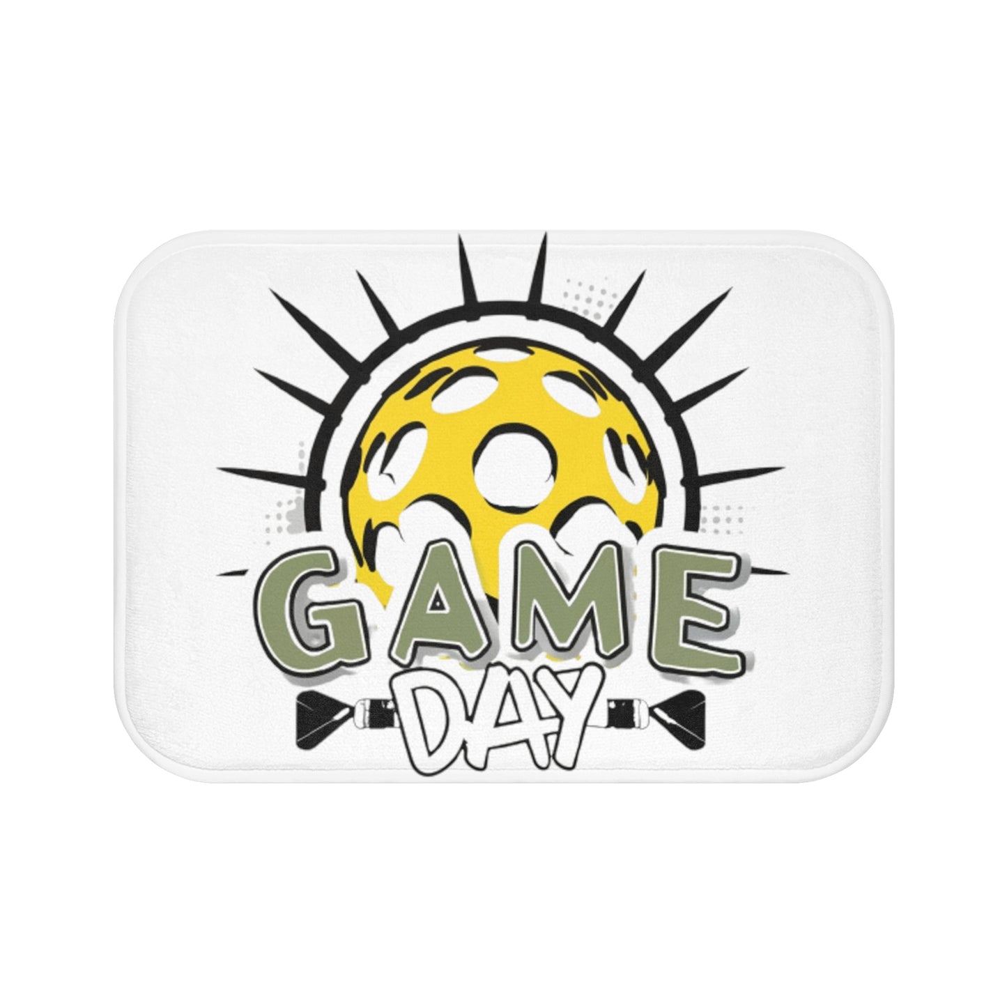 Radiant Pickleball Emblem with Dynamic Sunburst and Game Day Lettering - Bath Mat