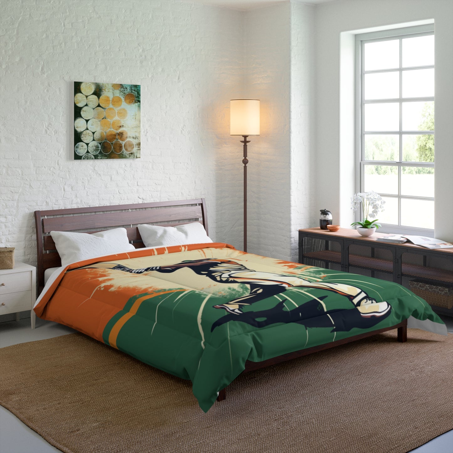 India Cricket Star: Batsman With Willow Bat, National Flag Style - Sport Game - Bed Comforter