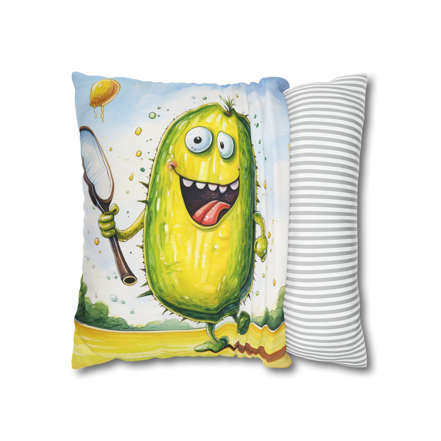 Pickleball Sport: Athletic Pickle Playing Game with Net and Paddle - Spun Polyester Square Pillow Case