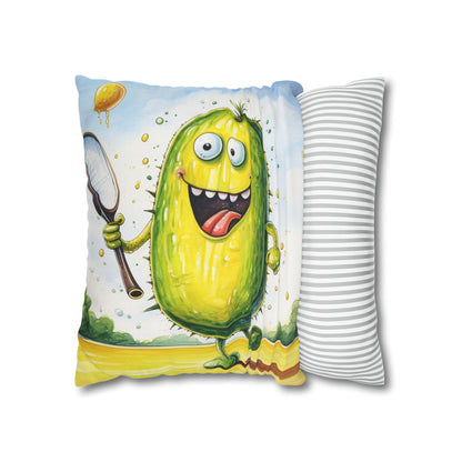 Pickleball Sport: Athletic Pickle Playing Game with Net and Paddle - Spun Polyester Square Pillow Case