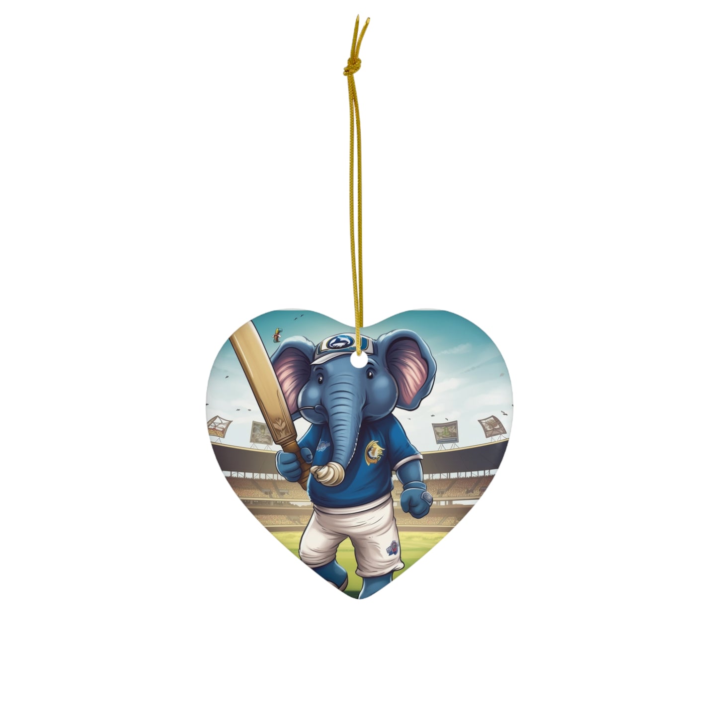 India Elephant Cricket Sport Star: Pitch, Run, Stump Game - Animated Charm - Ceramic Ornament, 4 Shapes