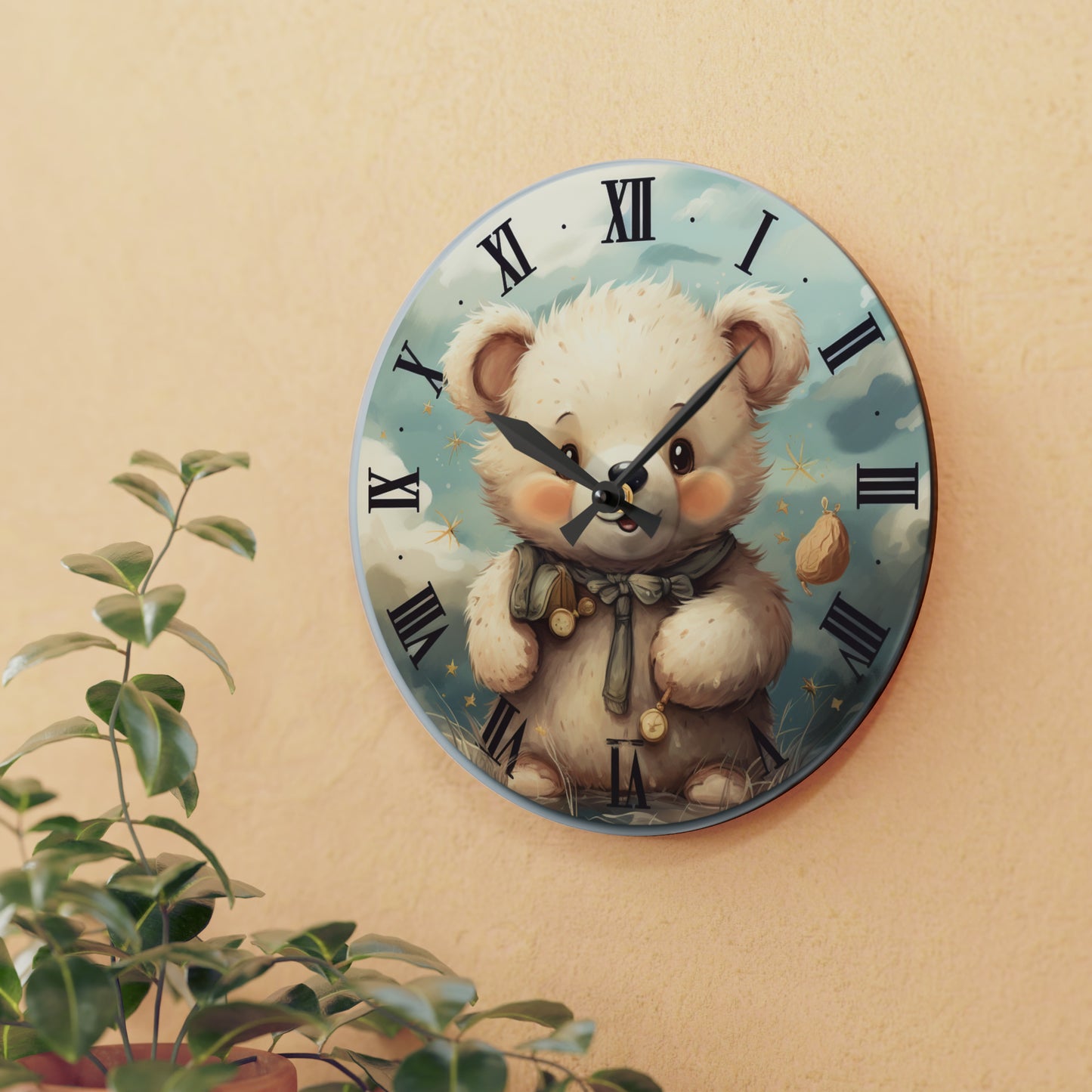 Cute Bear Stuffed Toy Animal Acrylic Wall Clock