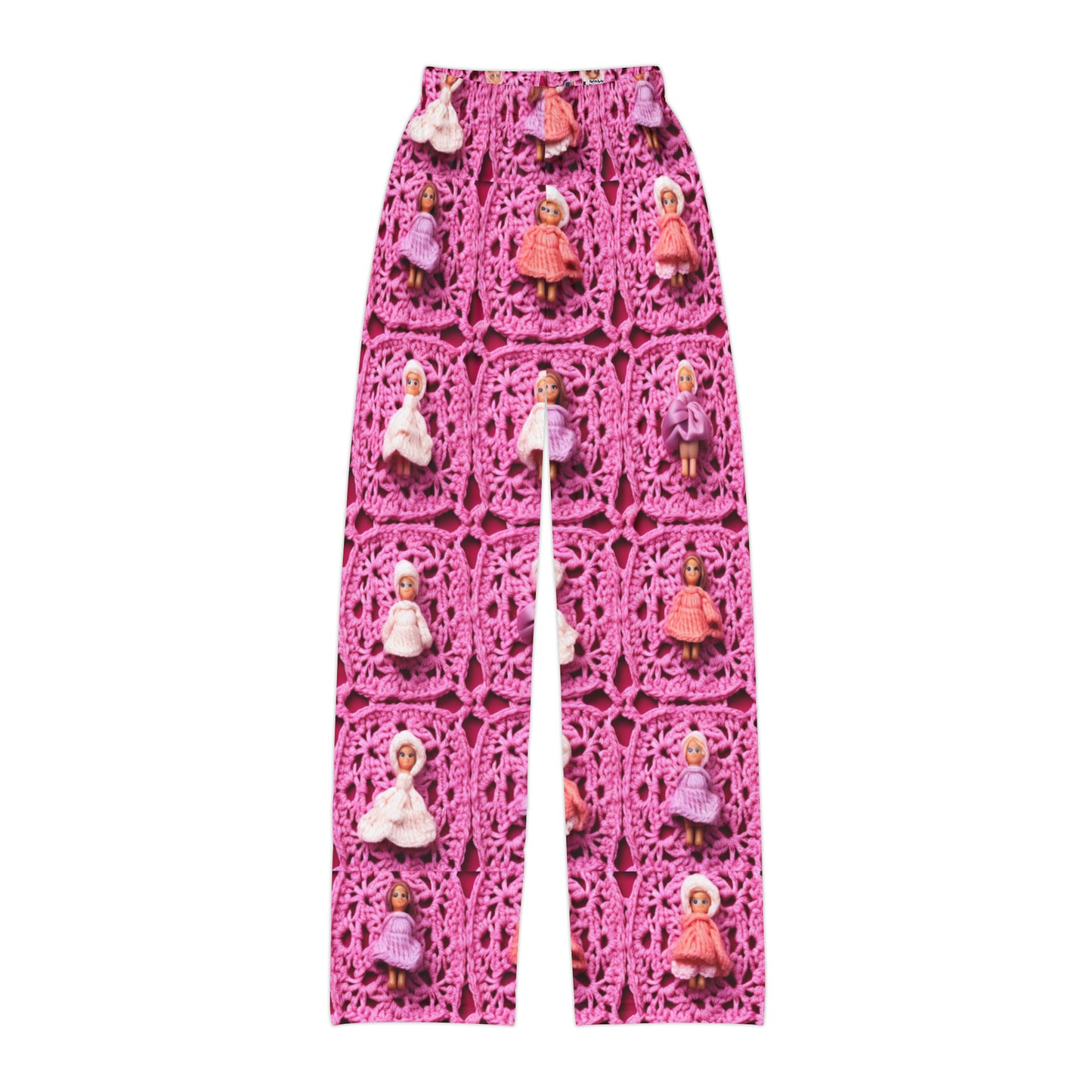 Barbie Dolls on Granny Squares: Realistic Pink Toy Design - Kids Pajama Pants (AOP)