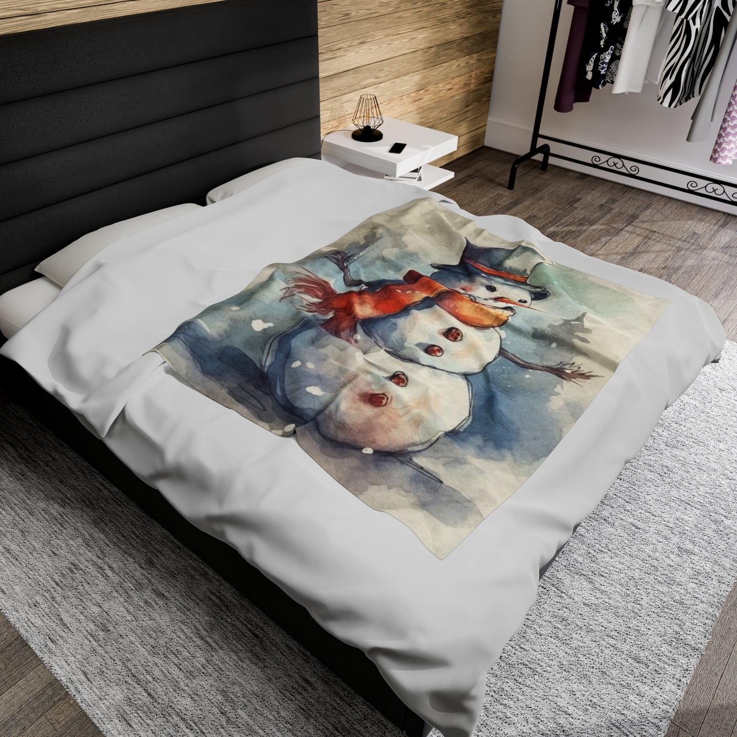 Frosty Winter Snowman Christmas - Velveteen Plush Blanket