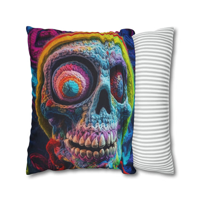 Crochet Skull Halloween Scary Horror Design - Spun Polyester Square Pillow Case