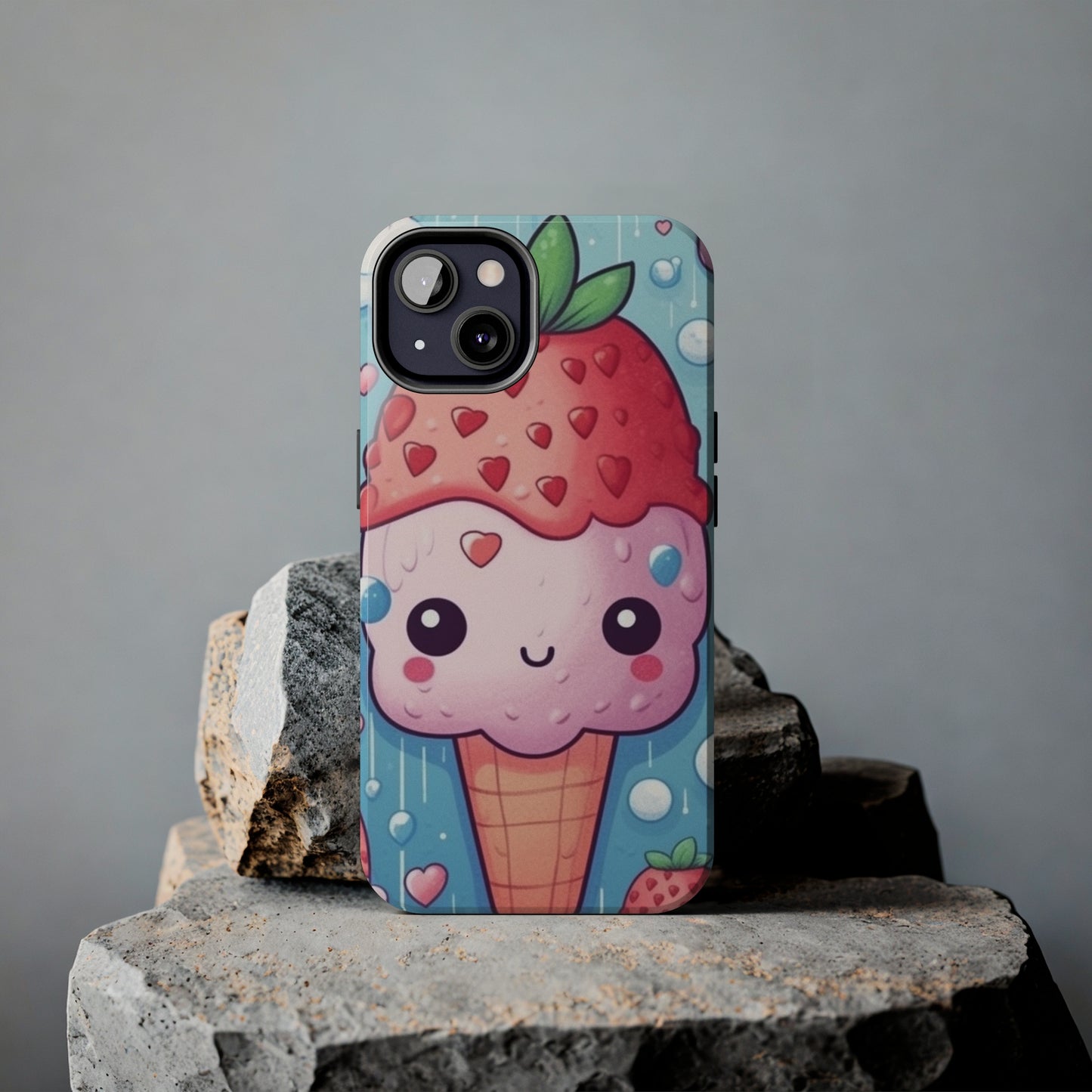 Kawaii Strawberry Sundae Cone - Traditional Japanese Anime Dessert Delight - Sweet Berry Otaku Gift - Tough Phone Cases