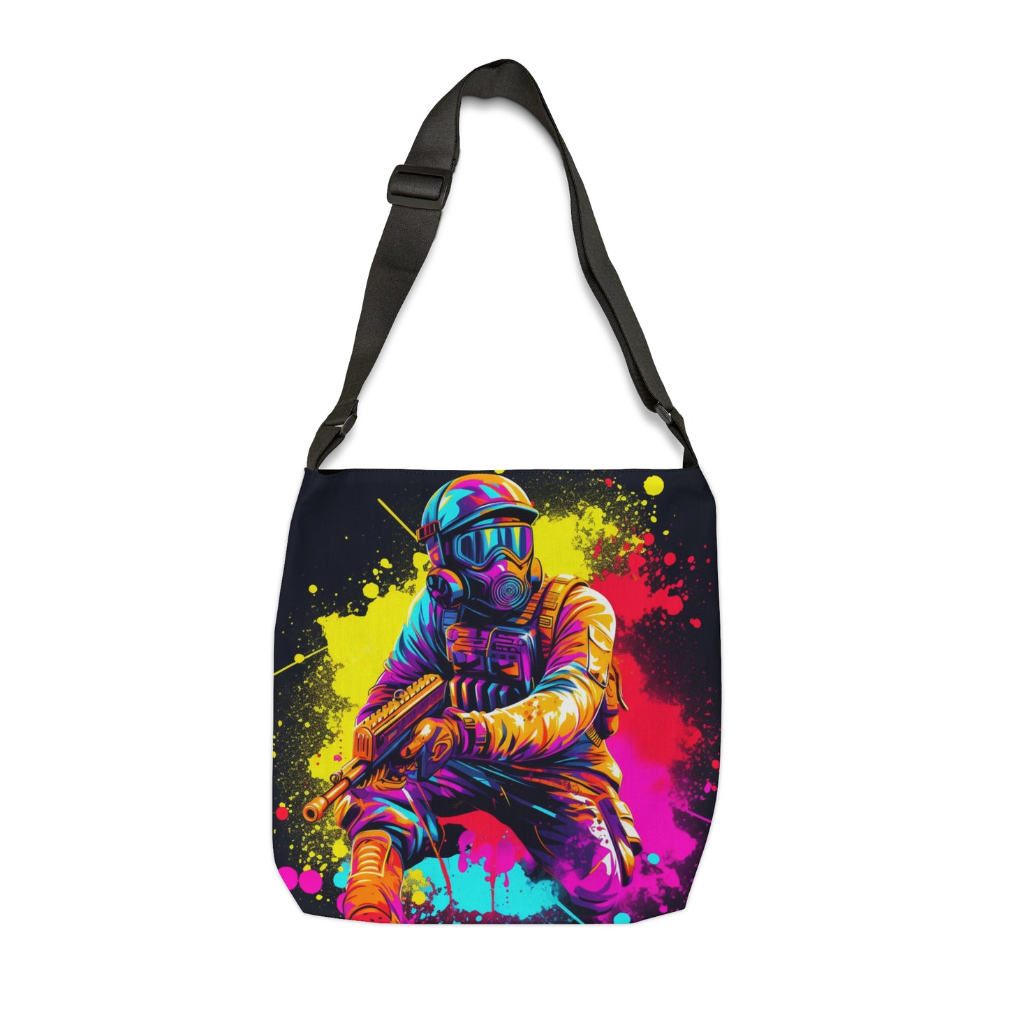 Paintball Action Sport: Player in Battle, Paint Splatter - Adjustable Tote Bag (AOP)