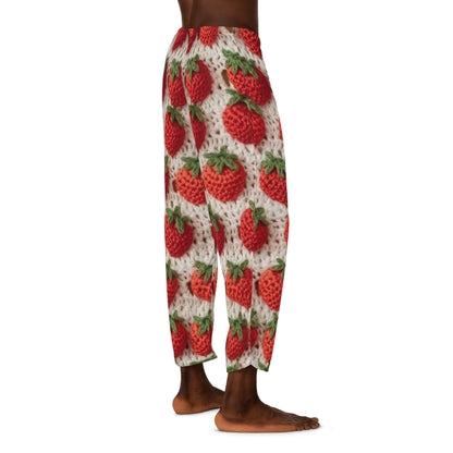 Strawberry Traditional Japanese, Crochet Craft, Fruit Design, Red Berry Pattern - Men's Pajama Pants (AOP)