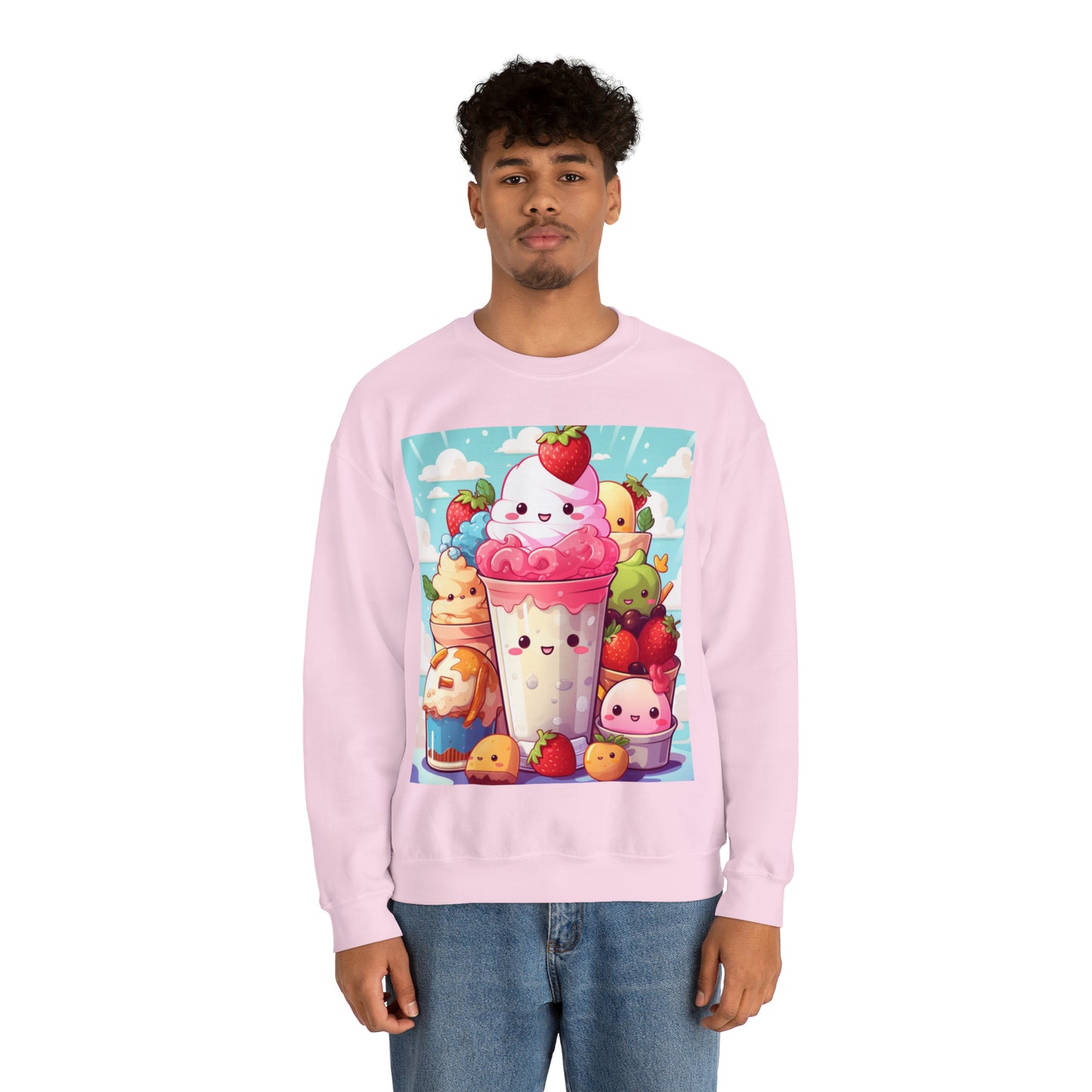 Strawberry Japan Milkshake - Kawaii Dessert Delight - Sweet Berry Anime Character - Unisex Heavy Blend™ Crewneck Sweatshirt