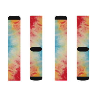 Rainbow Tie-Dye Denim: Espectáculo de diseño de tela multicolor vibrante - Calcetines de sublimación 