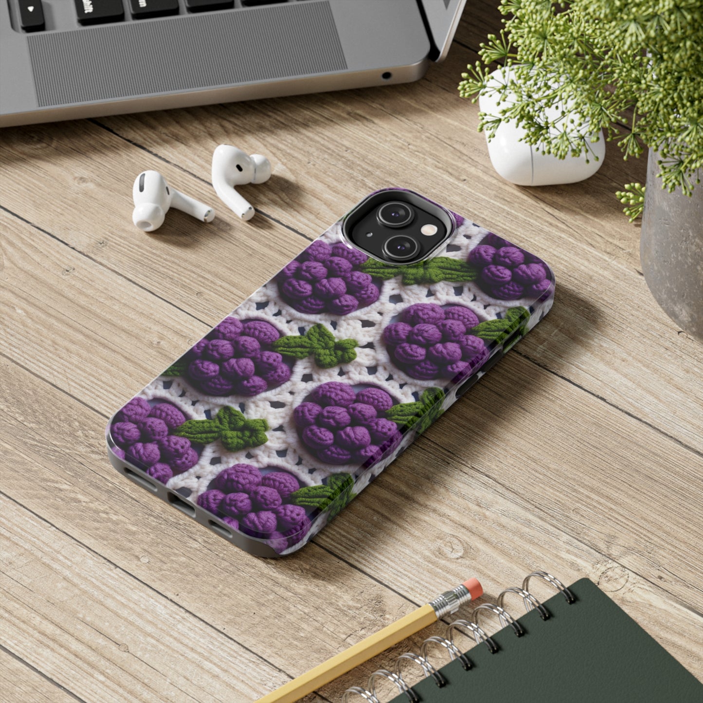 Crochet Grapes Pattern - Granny Square Design - Fresh Fruit Pick - Orchard Purple Snack Food - Tough Phone Cases