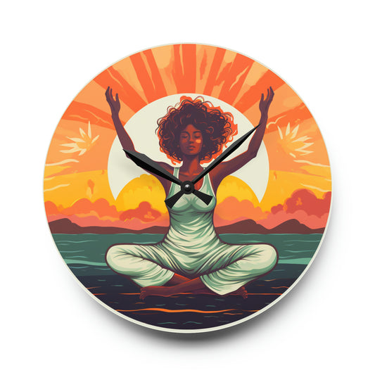 Yoga Sunset Pose Women Acrylic Wall Clock