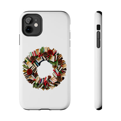 Holiday Book Wreath: Festive Literary Book Lover & Christmas Pinecone Arrangement - Tough Phone Cases