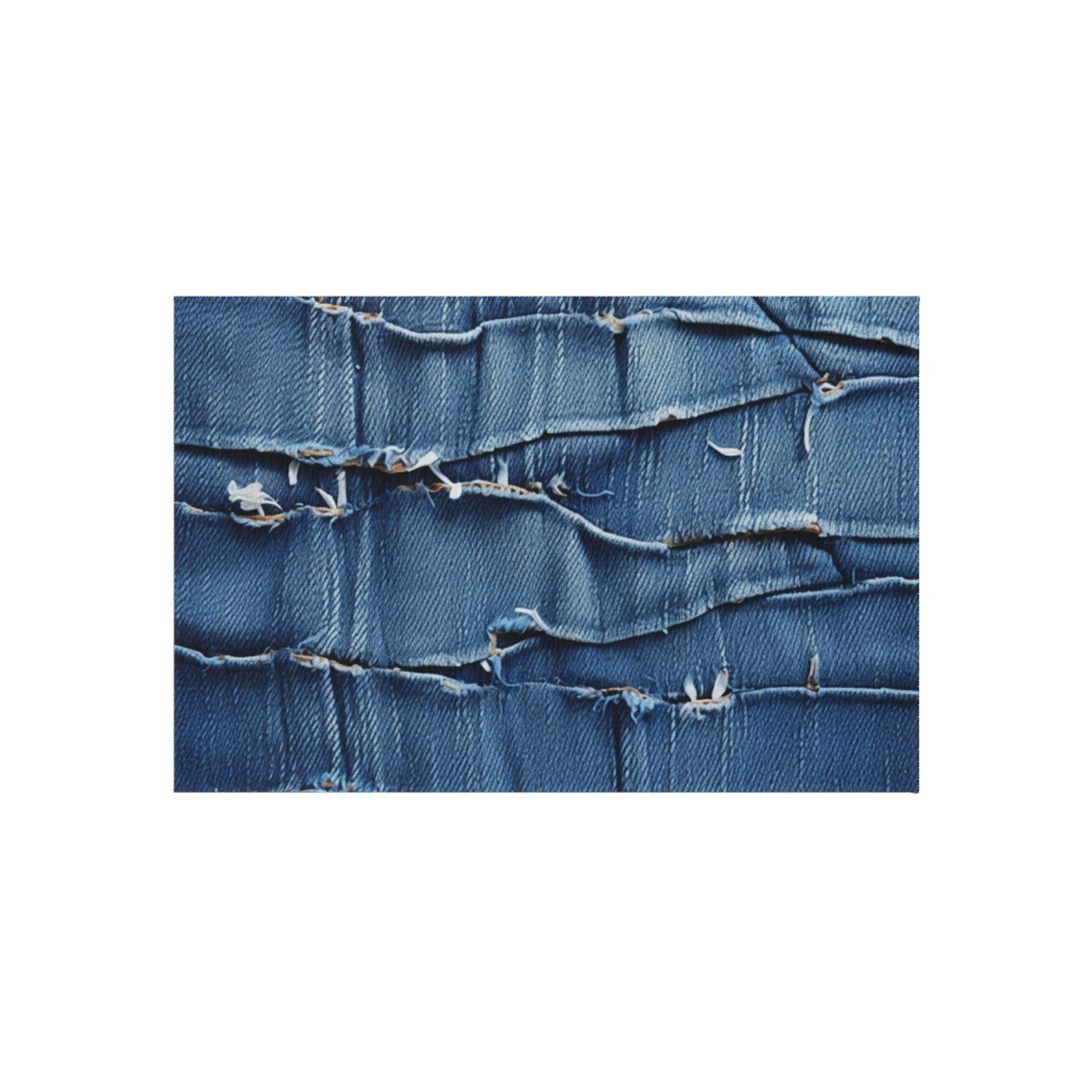 Midnight Blue Distressed Denim: Rugged, Torn & Stylish Design - Outdoor Rug