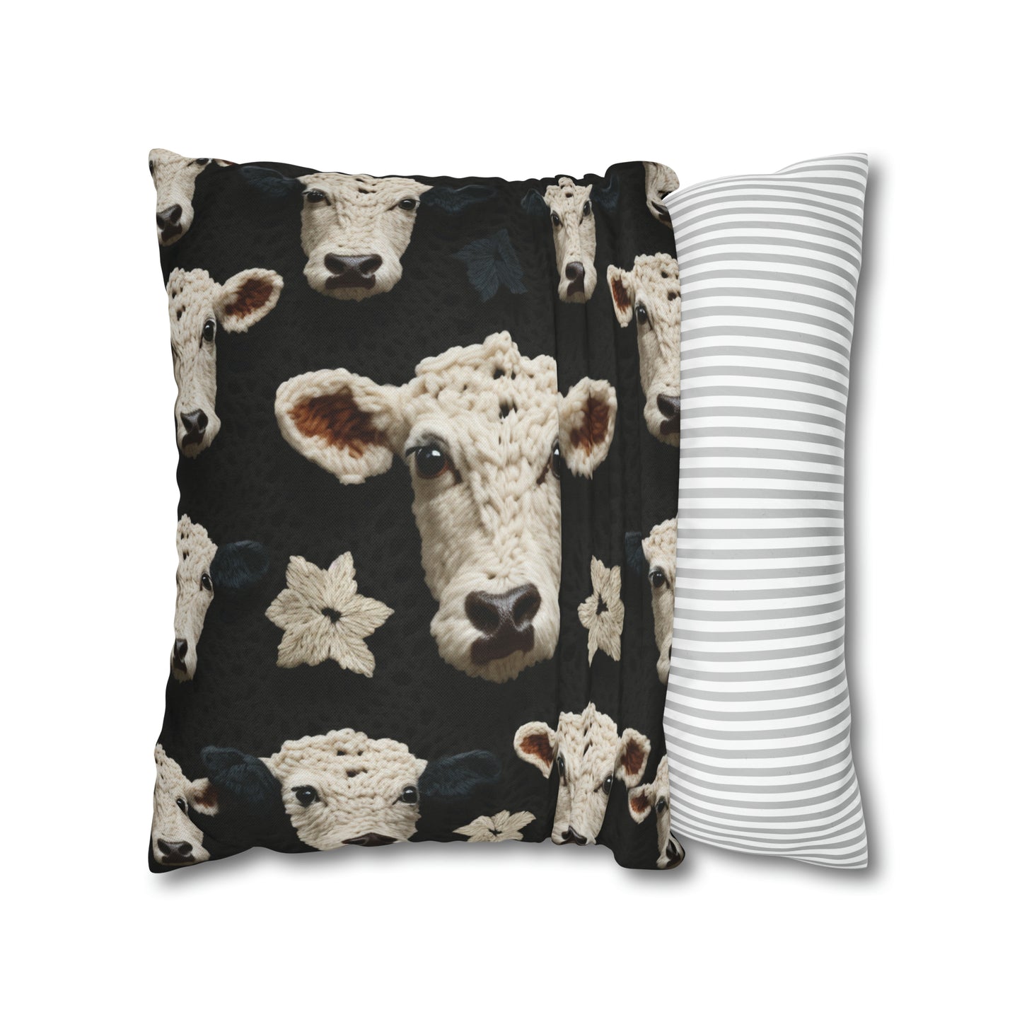 Crochet Cow Pattern Farm Animal Fabric Style - Spun Polyester Square Pillow Case