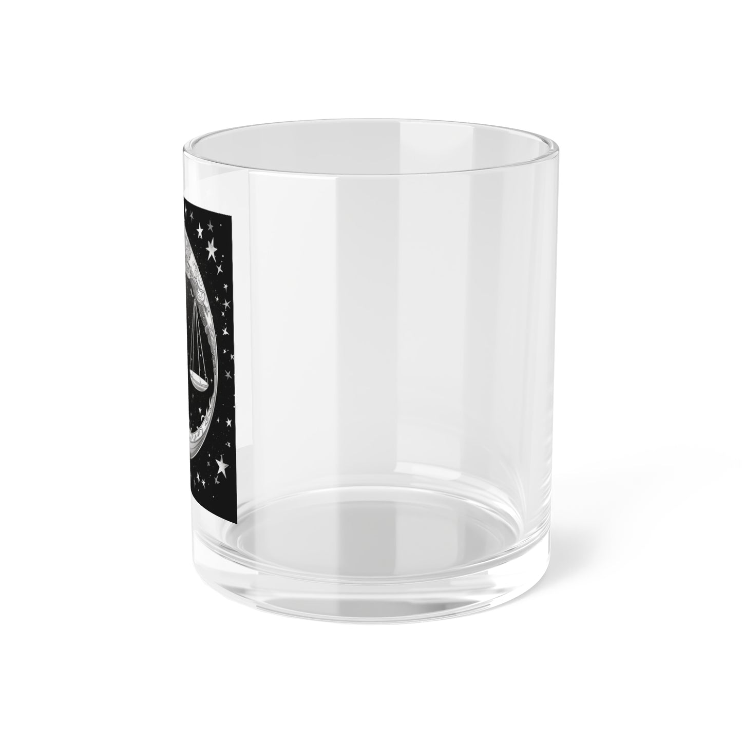 Libra Zodiac Clear Glass Bar Glass - Base sólida - Diseño celestial en blanco y negro