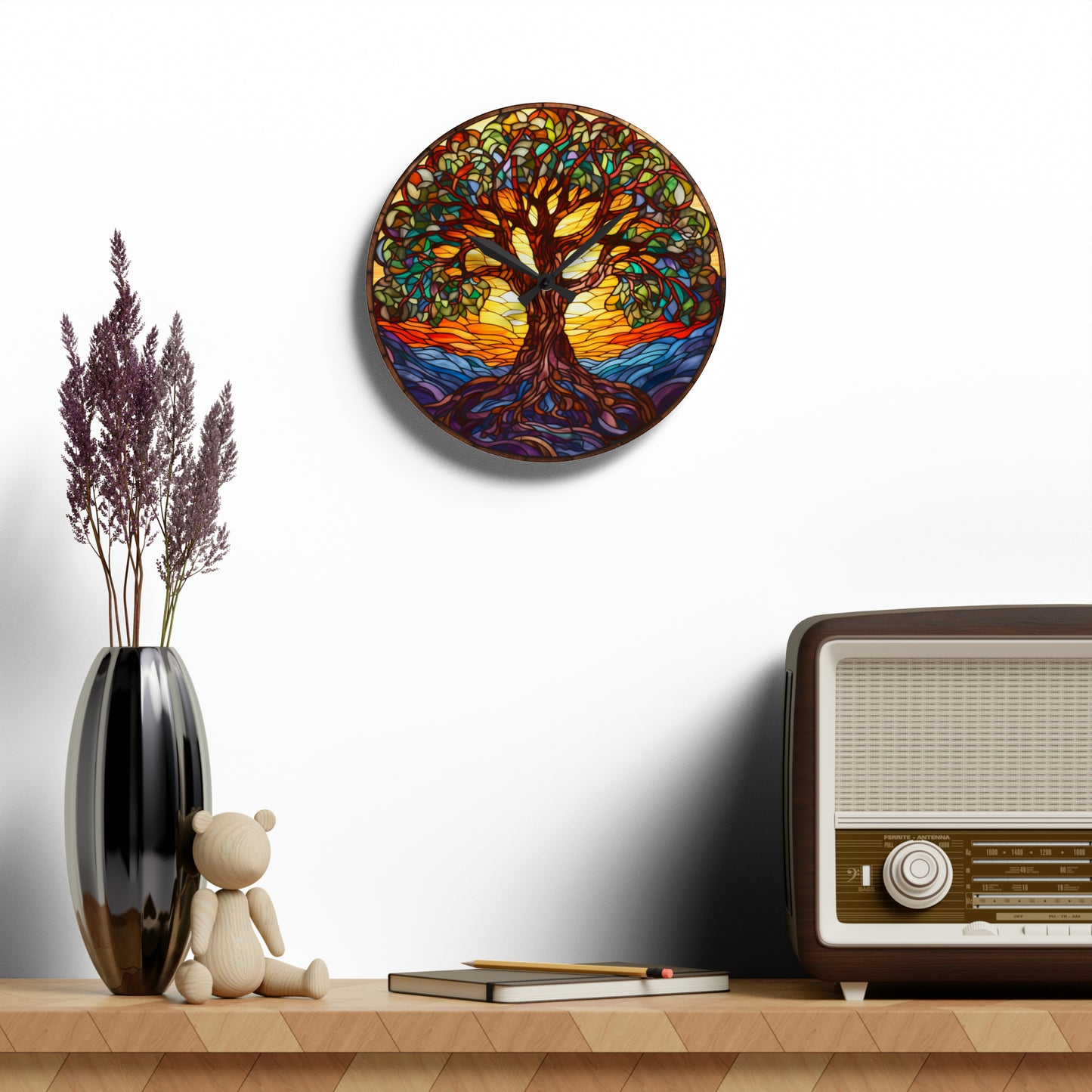 Tree Of Life, Christian Faith, Stained Glass Style, Acrylic Wall Clock