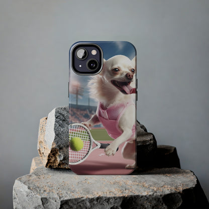 Chihuahua Tennis Ace: Dog Pink Outfit, Court Atheletic Sport Game - Tough Phone Cases