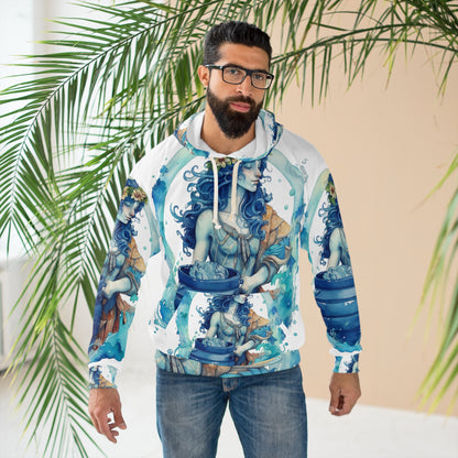 Artistic Aquarius Zodiac - Watercolor Water-Bearer Depiction - Unisex Pullover Hoodie (AOP)