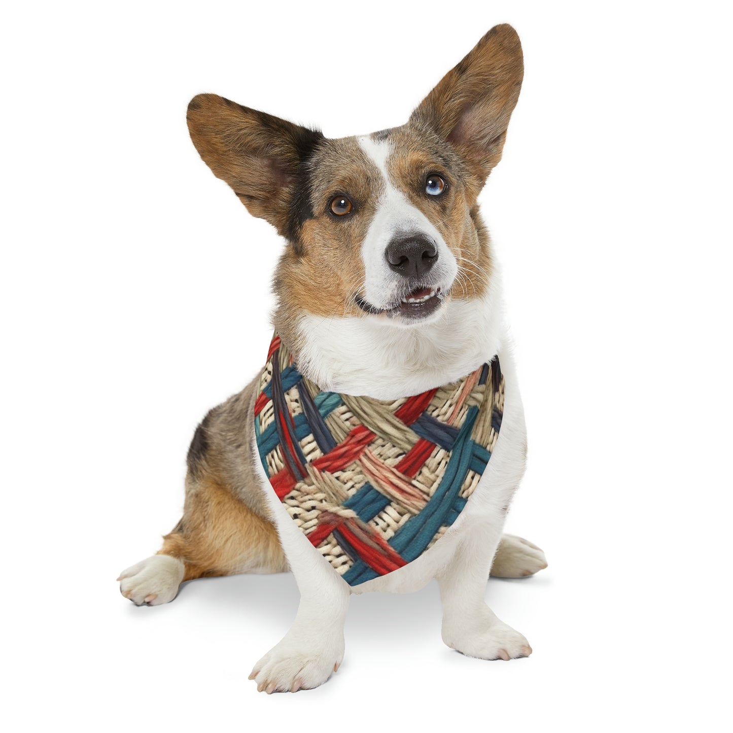 Colorful Yarn Knot: Denim-Inspired Fabric in Red, White, Light Blue - Dog & Pet Bandana Collar