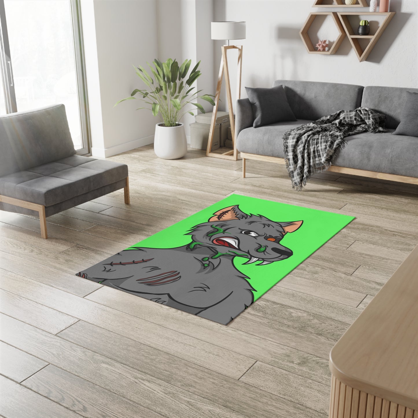 Wolf Grey Cyborg Animal Werewolve Dobby Rug