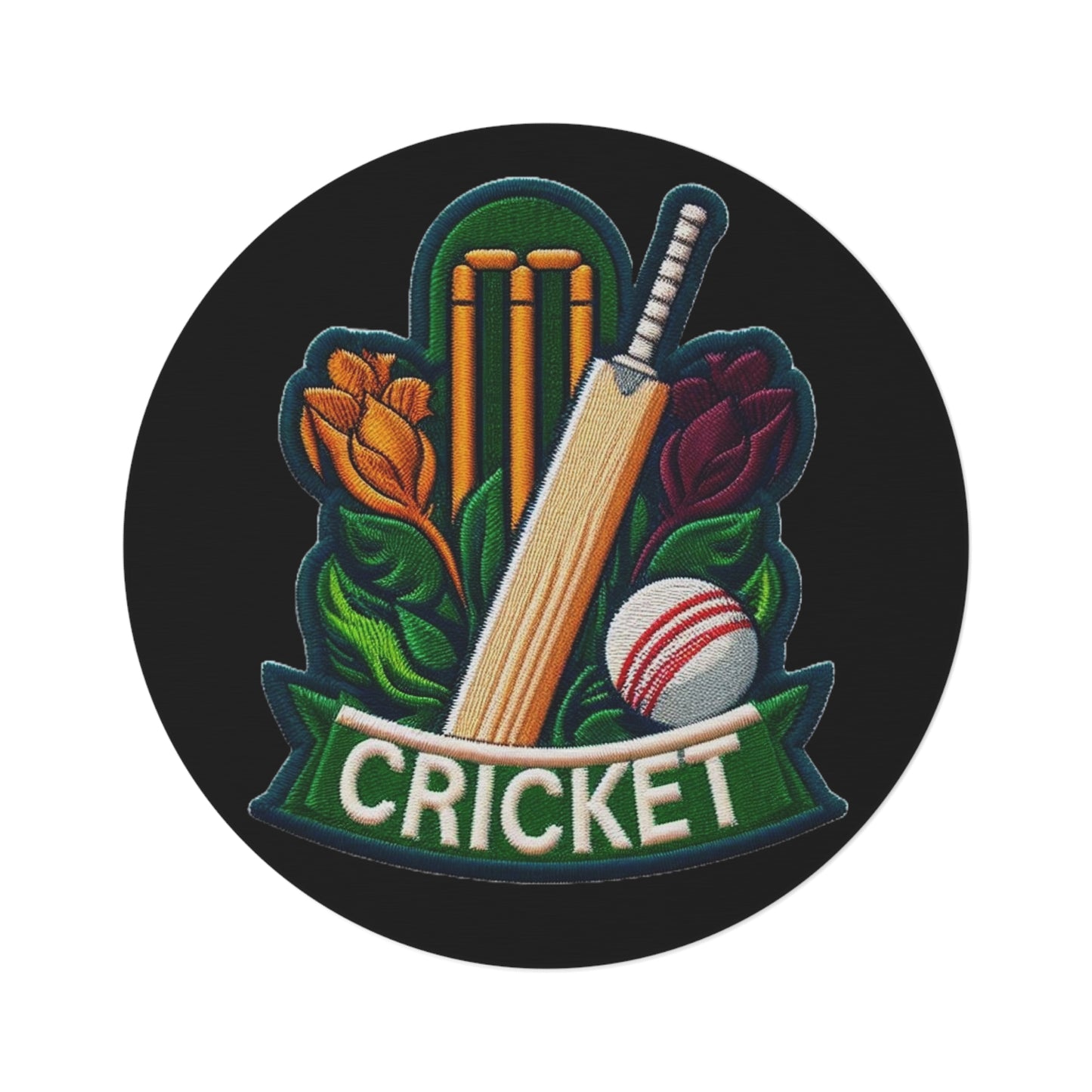 Cricket Sport, Chenille Patch Graphic, Round Rug