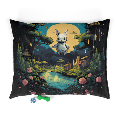 White Rabbit Mystery Psychedelic Fantasy Anime Cartoon Bunny - Dog & Pet Bed