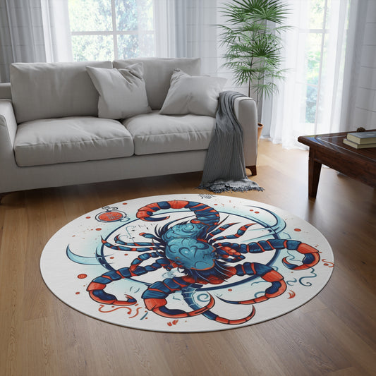 Cute Scorpio Zodiac Sign - Big Claws, Long Tail Cosmic Astrology Symbol - Round Rug