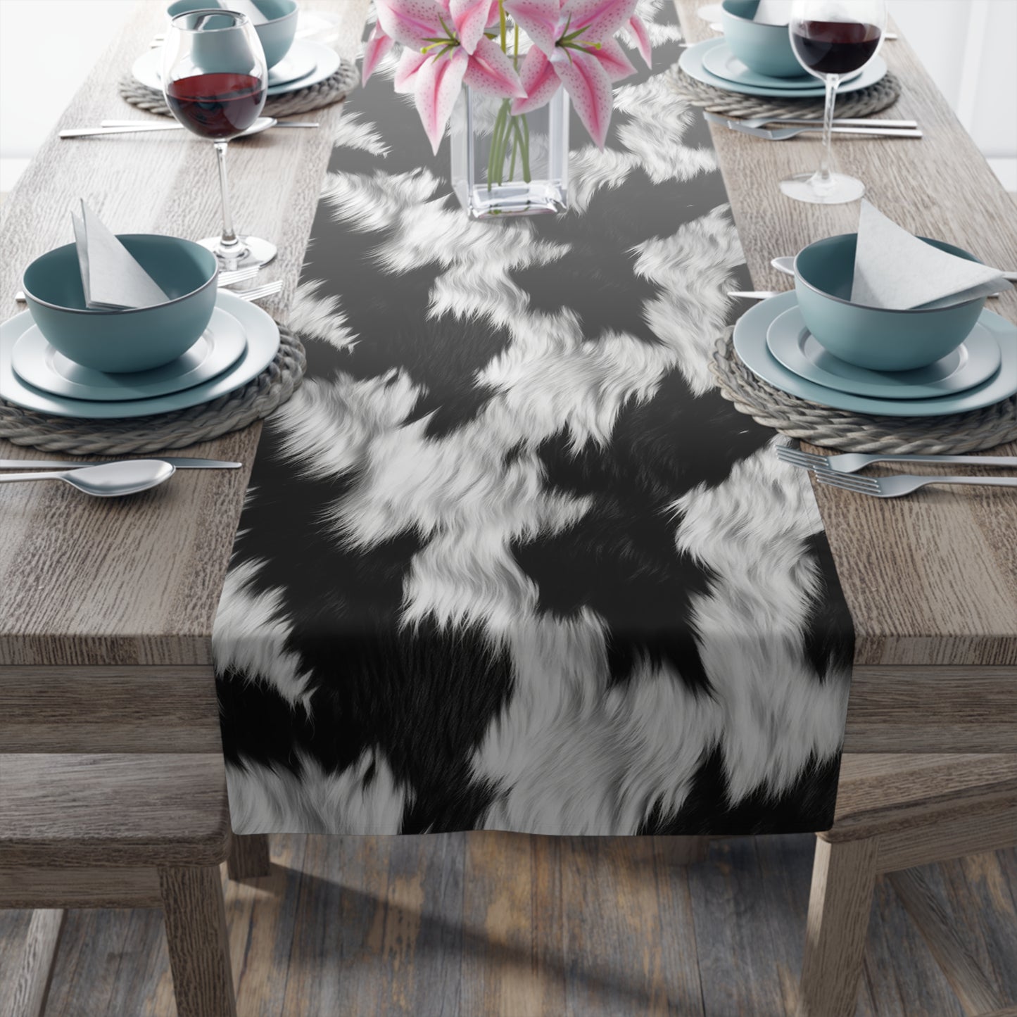 Cowhide on Hair Leather - Black and White - Designer Style - Table Runner (Cotton, Poly)