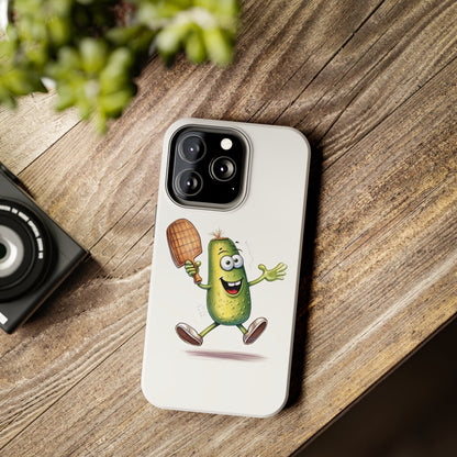 Pickle Player Action: Cartoon Swinging Pickleball Paddle - Sporty Charm - Tough Phone Cases