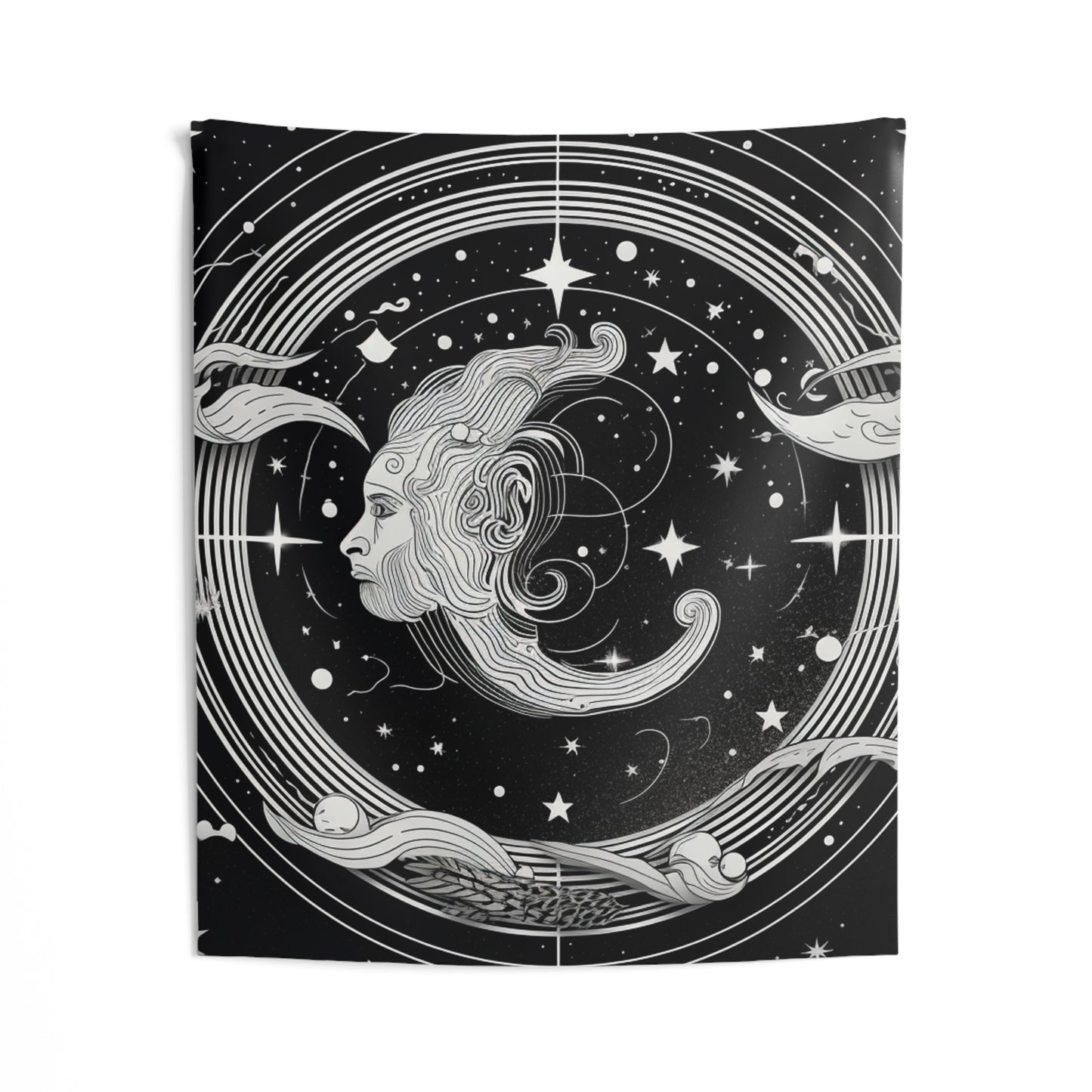 Aquarius Custom Wall Tapestry, Black White Water-Bearer Design, 100% Polyester, Multiple Sizes